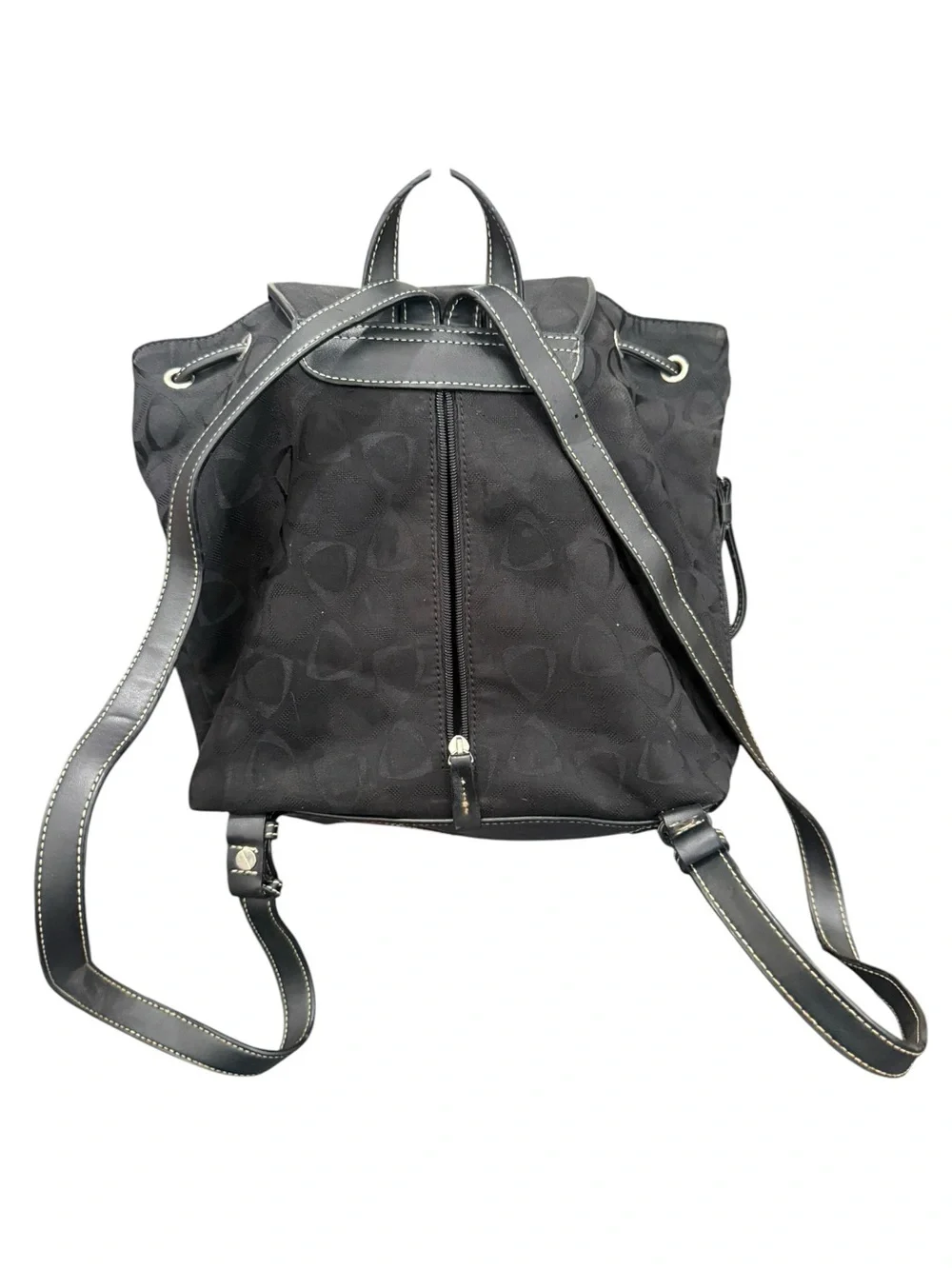 Liz Claiborne Black Logo-Pattern Drawstring Flap Backpack with ID Tag